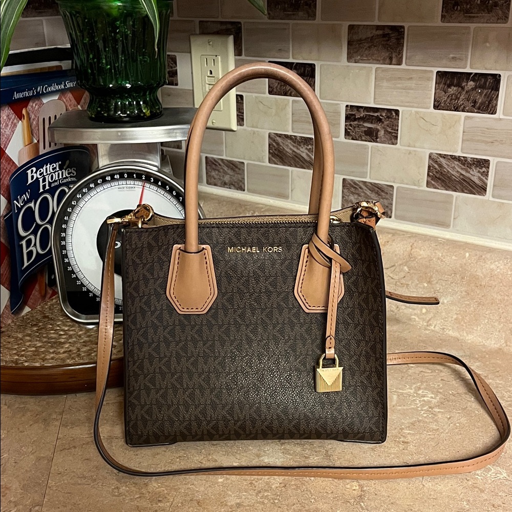 Michael Kors Dark Brown and Tan Satchel